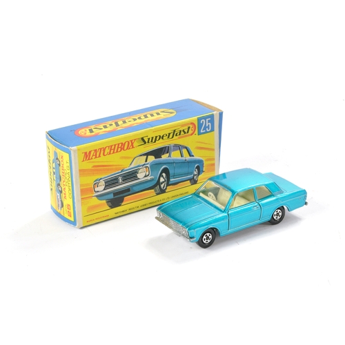 474 - Matchbox Superfast No. 25a Ford Cortina GT. Light metallic blue with white interior. Generally excel... 