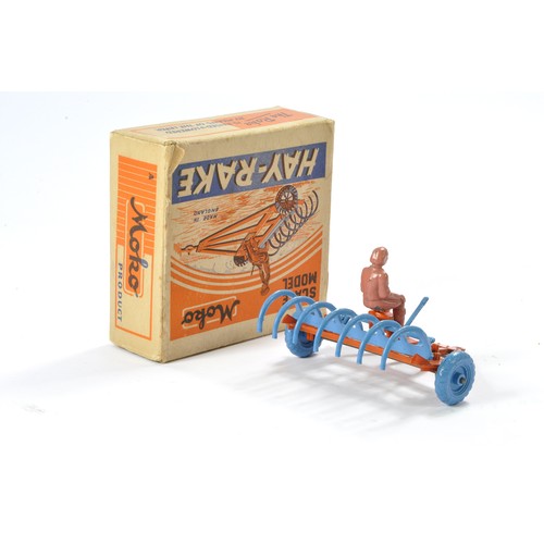 103 - Moko Hay-Rake comprising original rake in orange with blue tines and wheels. Lever mechanism lifts t... 