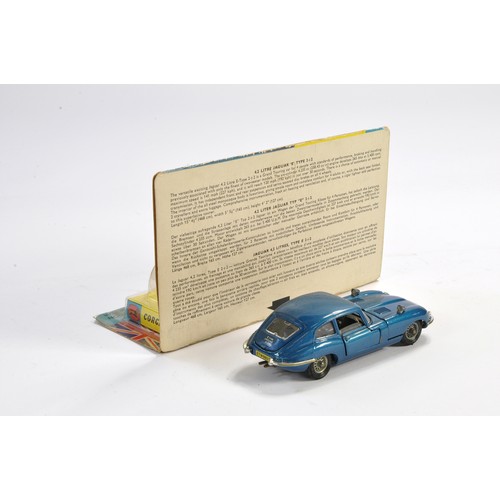 201 - Corgi No. 335 4.2 Litre Jaguar E type 2 + 2. Blue with black interior and wire wheels. Generally exc... 