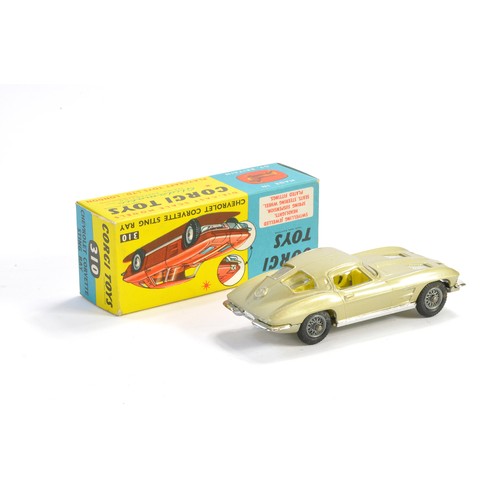 208 - Corgi No. 310 Chevrolet Corvette Sting Ray. Metallic Champagne with lemon interior. Generally excell... 