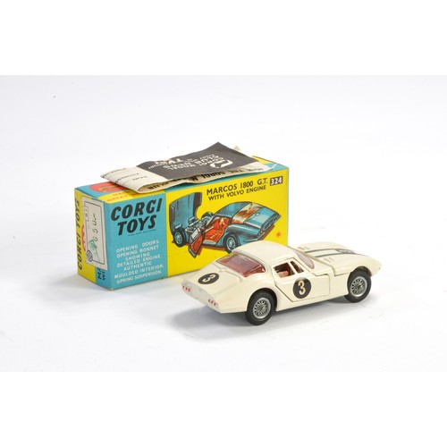 212 - Corgi No. 324 Marcos 1800 GT with Volvo Engine. Matt white with red interior plus wire wheels. Gener... 