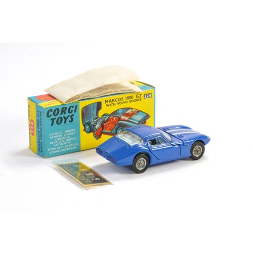 213 - Corgi No. 324 Marcos 1800 GT with Volvo Engine. Blue with light blue interior plus wire wheels. Gene... 