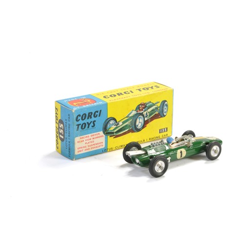 228 - Corgi No. 155 Lotus-Climax F1 Racing Car. Green with racing no.1. Generally excellent, a couple of m... 