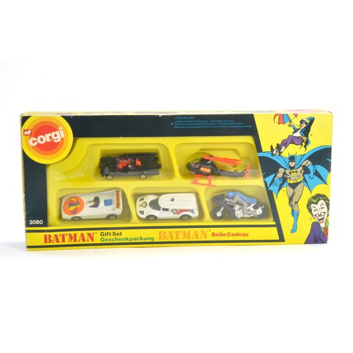 361 - Corgi Juniors no. 3080 'Batman' Gift Set comprising Batmobile, Batcopter, Penguinmobile, Jokermobile... 