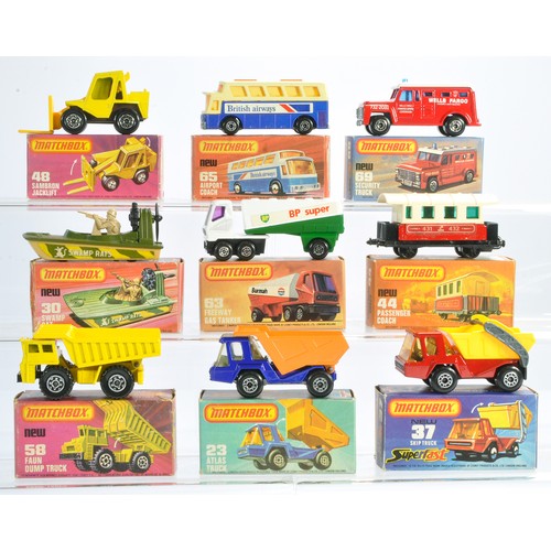 398 - Matchbox Superfast comprising nine boxed issues as shown. Security Truck, Atlas truck, Skip Truck et... 