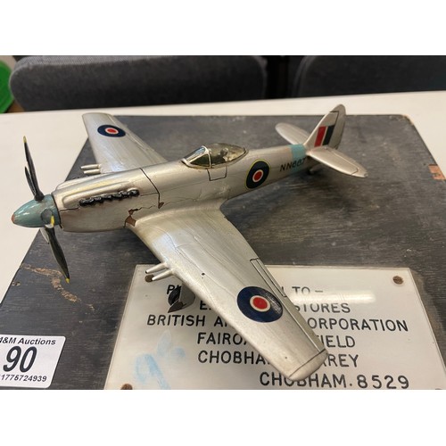 90 - Scarce 1/48 Scratch Built (Wooden) Demonstration Model of the Supermarine Spiteful. Model is hand pa... 