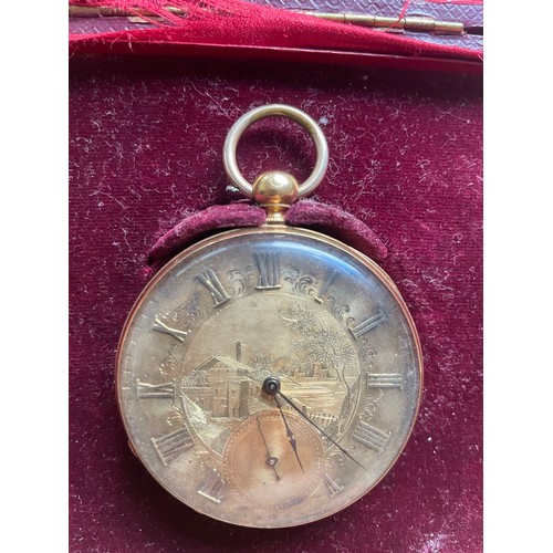 604 - An attractive 19th Century Gold Gilt Engraved Open Faced Pocket Watch. Vendor advised purchased by t... 