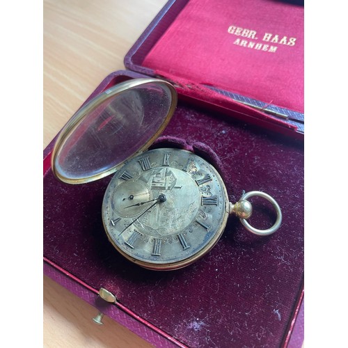 604 - An attractive 19th Century Gold Gilt Engraved Open Faced Pocket Watch. Vendor advised purchased by t... 