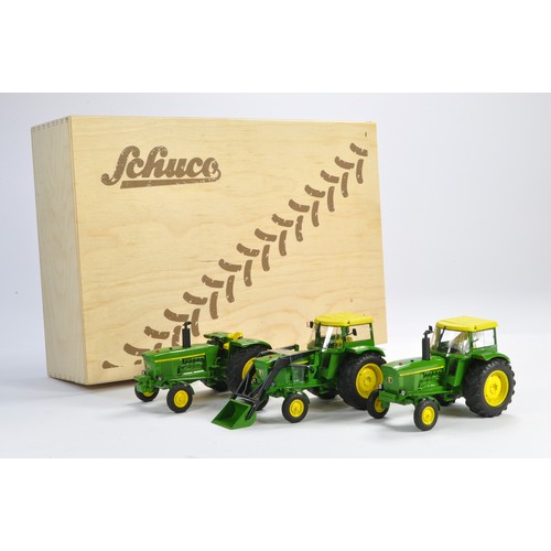 80 - Schuco 1/32 Farm Model Issue comprising 3 Piece Collector's set comprising trio of John Deere Tracto... 