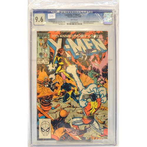 Graded Comic Book comprising Uncanny X-Men #175 - Marvel Comics - 11/83 - Chris Claremont Story -  Paul Smith Cover -  Paul smith, John Romita Jr. and Bob Wiacek art. - Scott Summers Weds Madelyne Pryor - Mastermind Appearance - CGC Grade 9.6 - White Pages.