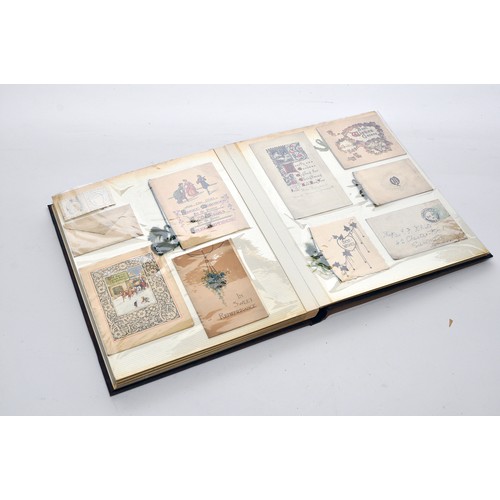 208 - An interesting album of postal history, greeting cards and other interesting items, mostly early 20t... 