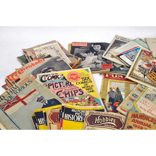 218 - A large collective group of paraphernalia, ephemera and vintage bygones. Including comics, old magaz... 