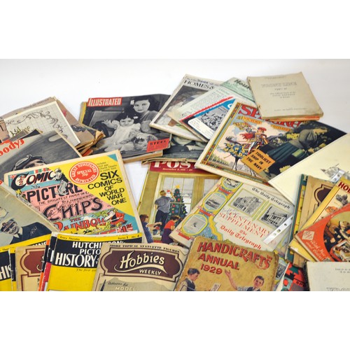 218 - A large collective group of paraphernalia, ephemera and vintage bygones. Including comics, old magaz... 