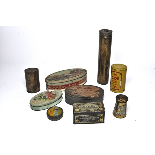 334 - Vintage tins to include various issues as shown, notably a rare Huntley and Palmer 1870's travelling... 