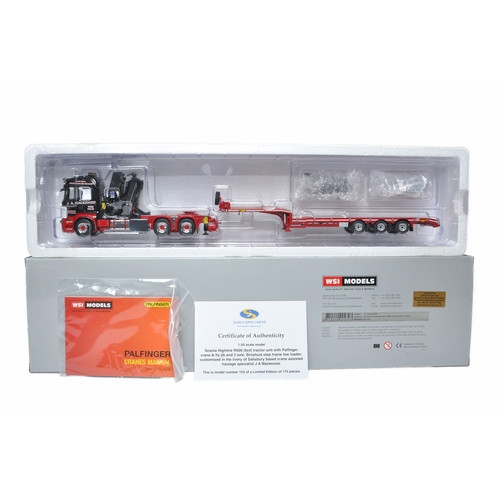 WSI 1/50 diecast model truck issue comprising Scania R6 Highline Low Loader in the livery of J A Mackenzie. Limited Edition. Excellent, no obvious sign of fault. In original box.