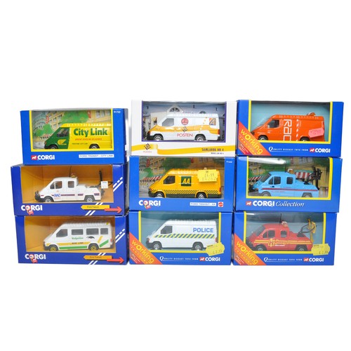 27 - A group of Nine Corgi Diecast Model Ford Transit Vans in various commercial branded liveries. Some h... 