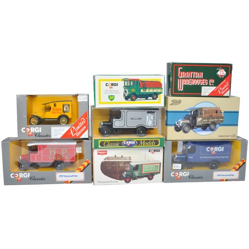 30 - A group of Corgi diecast commercial issues comprising Thorneycroft Vans and similar, as shown. Excel... 