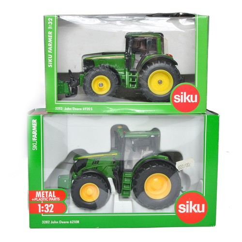 166 - Siku 1/32 diecast farm model issues comprising John Deere 6920S and 6210R Tractor models. Look to be... 