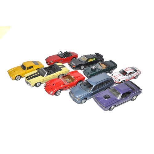 199 - A group of Nine (mostly) 1/18 diecast model cars comprising modern, classic and vintage themes of va... 