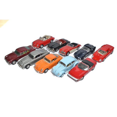 201 - A group of Ten (mostly) 1/18 diecast model cars comprising modern, classic and vintage themes of var... 