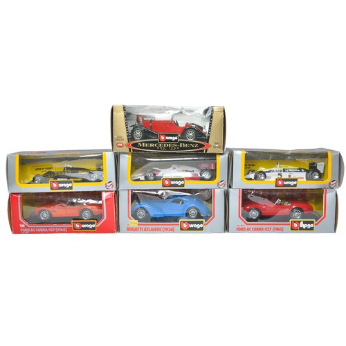 255 - A group of Seven Burago 1/24 diecast model cars in original boxes. Models look to be without fault. ... 