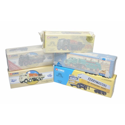 283 - A group of five Corgi commercial diecast issues comprising AEC Box Trailer (Ferrymasters) plus other... 