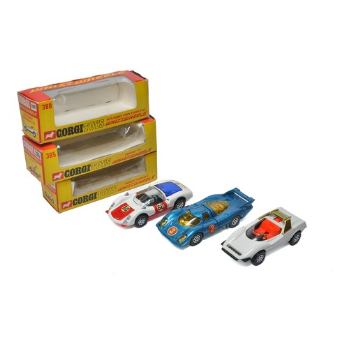 316 - A trio of Corgi Whizzwheels Sports cars to include No. Alfa Romeo Pinnifarina, 385 Porsche 917 and 3... 