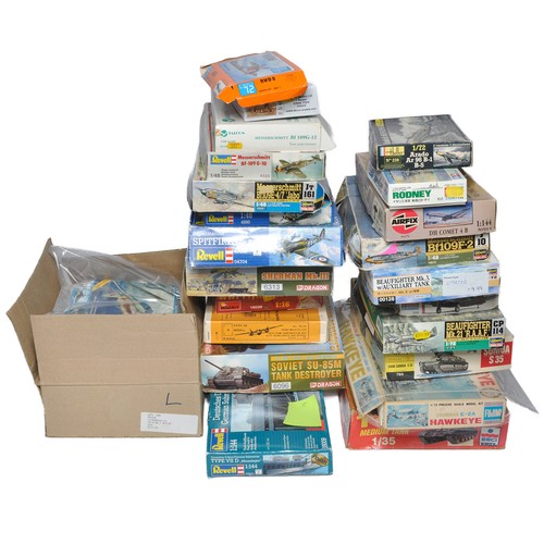 357 - A large assortment of Plastic Model Kits for completion, spares or repairs as shown. Various makers,... 