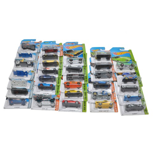 393 - A group of 28 carded Mattel Hot Wheels diecast issues including 50 years special Mustang, Off-Road s... 