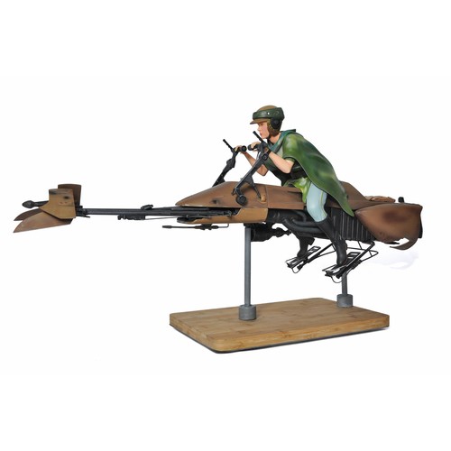 Star Wars comprising impressive 1/6 Model of Princess Leia and Speeder bike mounted on to wooden plinth as shown.