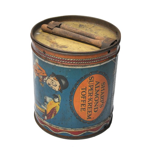 440 - A vintage Sharp's Almond Super-Kreem Toffee 'Drum' tin with original drumsticks still included. Woul... 