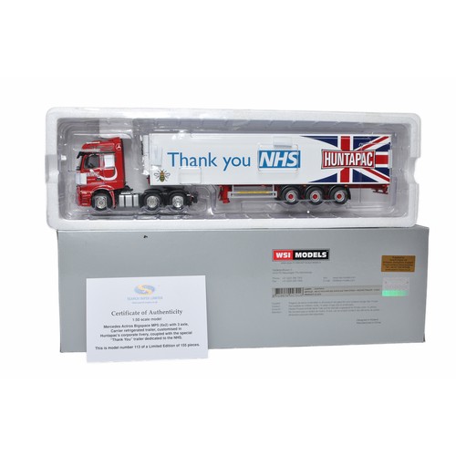 847 - WSI 1/50 diecast model truck issue comprising Mercedes Fridge Trailer in the livery of Huntapac - Th... 