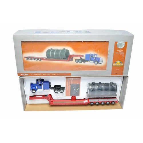 837 - Corgi diecast model truck issue comprising No. US55702 Kenworth W925 Low Loader Boiler load set. Exc... 