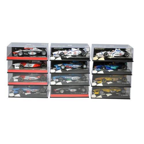 1068 - A group of twelve Minichamps Diecast Formula One Racing Car issues comprising various teams and driv... 