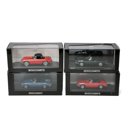 1081 - A group of four Minichamps 1/43 diecast model car issues, all MG Classic Cars as shown. Excellent in... 