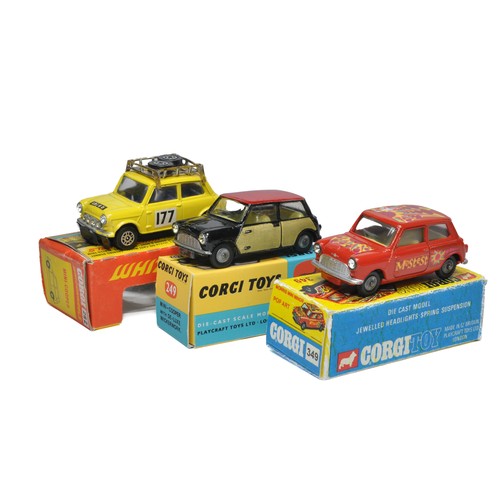 Corgi trio of No. 249 Mini Cooper Wickerwork plus No. 349 Morris Mini ...