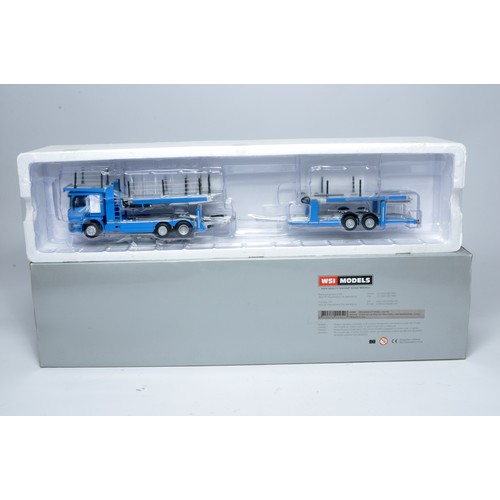 95 - WSI 1/50 diecast model truck issue comprising Scania P6 Flat Roof 6x2 twin steer plus car transporte... 