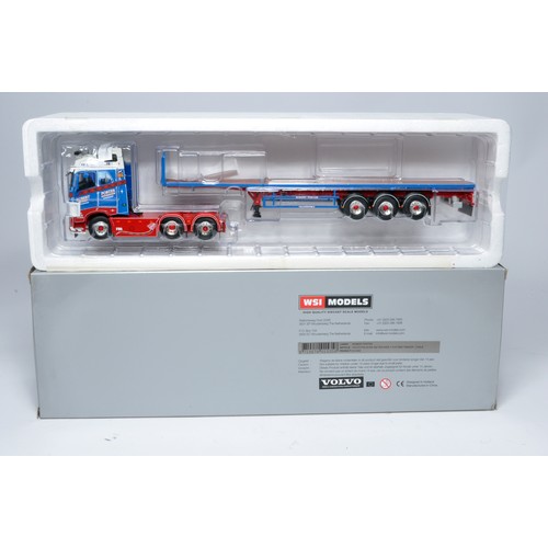 98 - WSI 1/50 diecast model truck issue comprising Volvo FH4 Glob. 6x2 Tag axle plus flat bed trailer 3 a... 