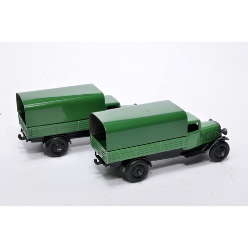 612 - Dinky No. 25b Covered Wagon. Duo of issue in green as shown one is darker shade. Generally displayve... 