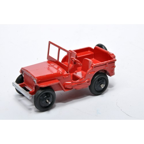 648 - Dinky No. 25j civilian jeep. Issue is in red, with black hubs, as shown. Displays very good, with mi... 