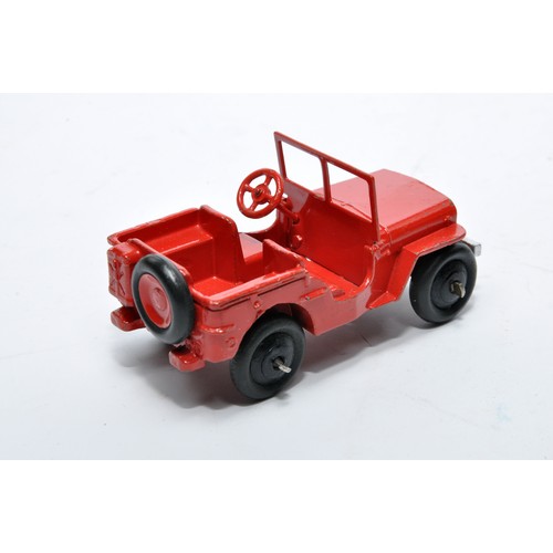 648 - Dinky No. 25j civilian jeep. Issue is in red, with black hubs, as shown. Displays very good, with mi... 