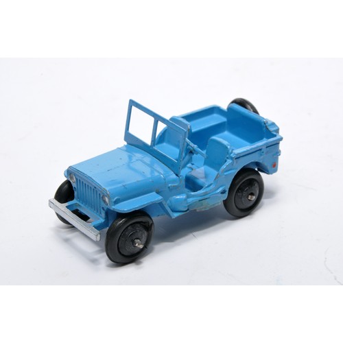 649 - Dinky No. 25j civilian jeep. Issue is in blue, with black hubs, as shown. Displays good, with more n... 