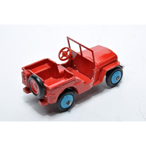 651 - Dinky No. 25j civilian jeep. Issue is in red, with blue hubs, as shown. Displays very good, with ver... 