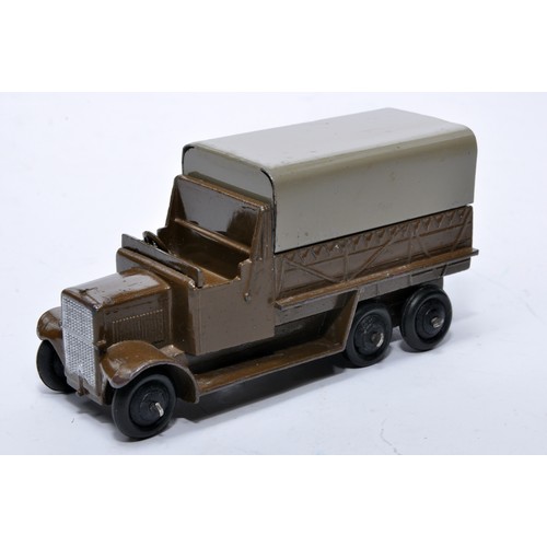 656 - Dinky No. 25s six wheeled covered wagon. Issue is in green, as shown. Displays generally good to ver... 