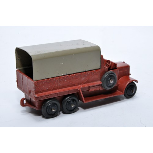 657 - Dinky No. 25s six wheeled covered wagon. Issue is in brick red, as shown. Displays generally good to... 