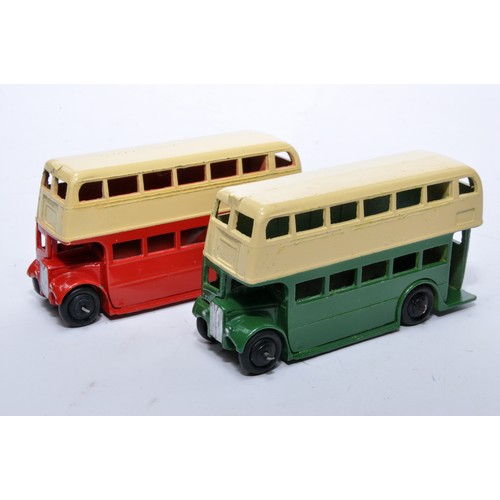 660 - Dinky No. 29c Double Decker Bus. Duo of issues in red and cream, green and cream as shown). Both dis... 