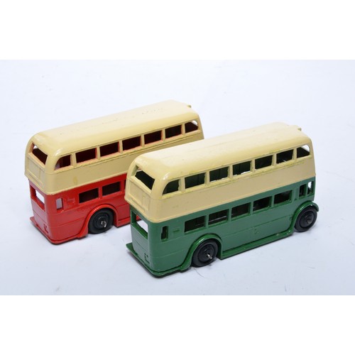 660 - Dinky No. 29c Double Decker Bus. Duo of issues in red and cream, green and cream as shown). Both dis... 