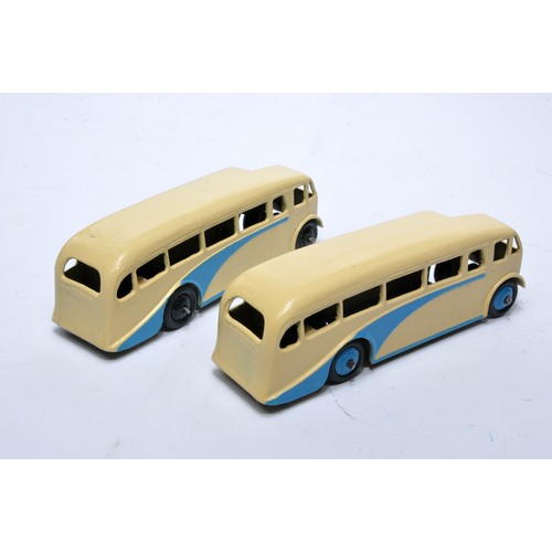 665 - Dinky No. 29e Single Deck Bus. Duo of issues in two-tone cream and blue as shown (note hub colour va... 