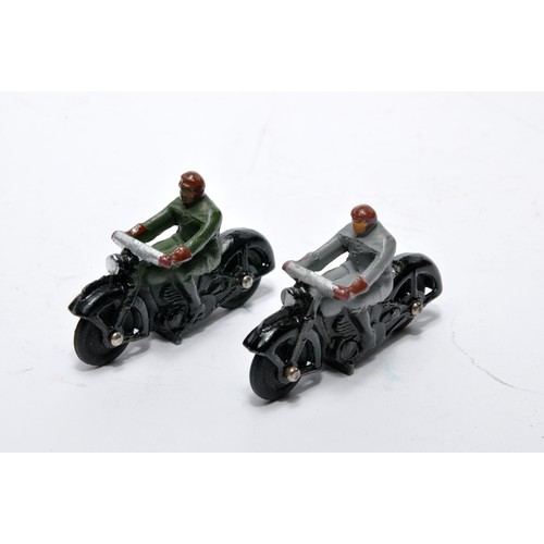 695 - Dinky No. 37a Civilian Motorbike. Duo of issues in black with green and grey driver variations. Both... 