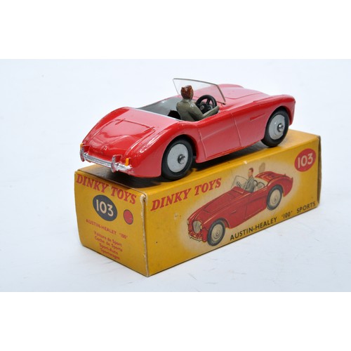 760 - Dinky No. 103 Austin Healey 100 Sports. Single issue is in red, with grey interior, grey hubs, plus ... 